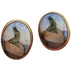 Bing and Grondhal Porcelain Naked Lady 12kt Gold Filled Pierced Earrings (A2604)